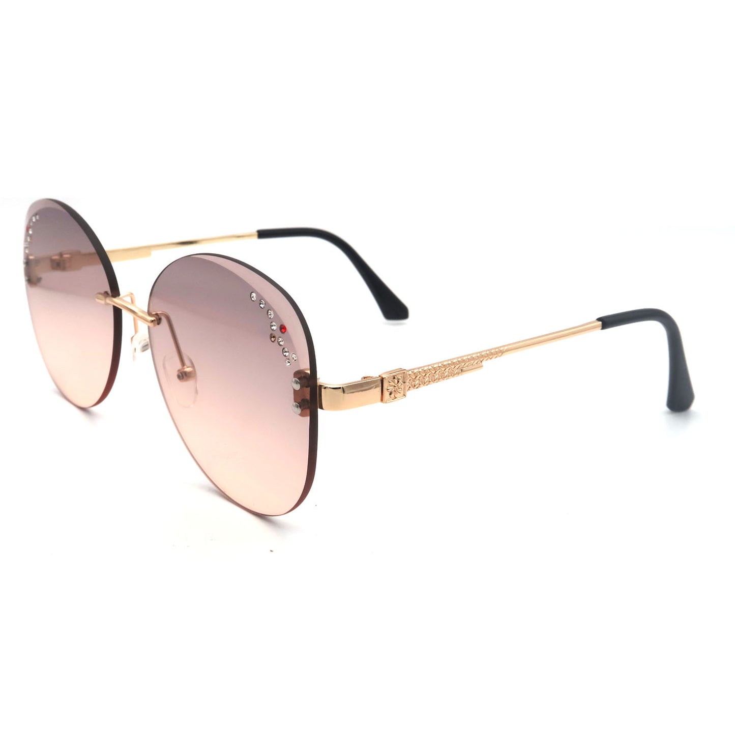 #6203 Classic Rimless Sunglasses Women Metal Frame Diamond Cutting Lens