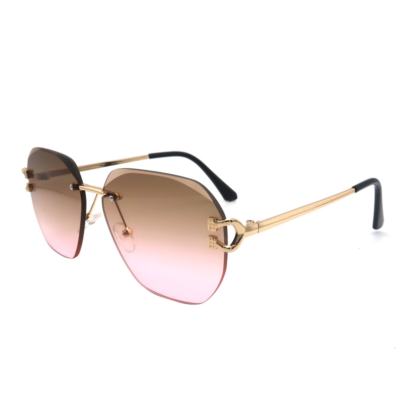 #6270 Oversized Rimless Sunglasses for Women Geometric Diamond Cutting Gradient Lens UV Protection Fashion Shades Trendy