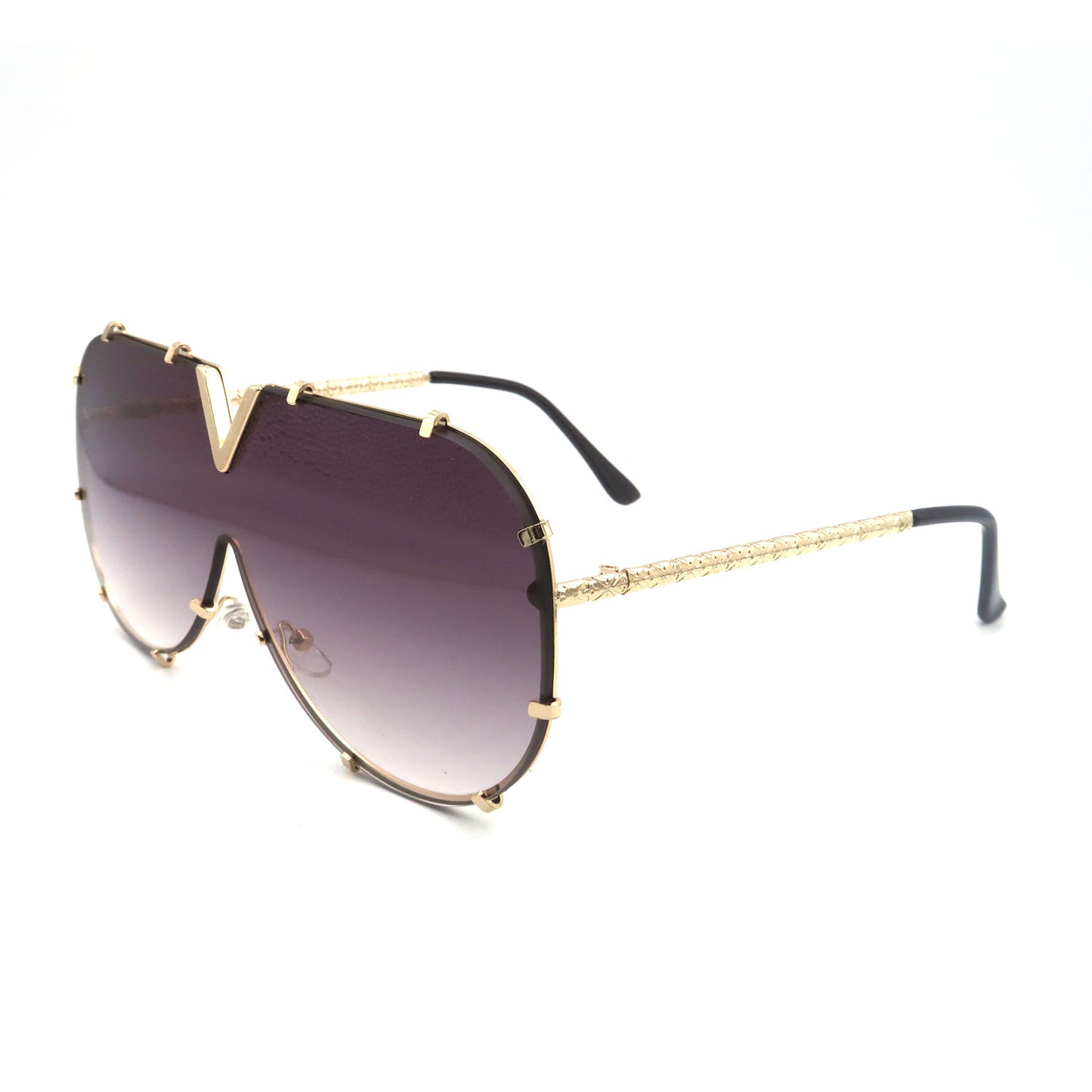 #81058 Fashion Luxury V-shaped Oversized Metal Frames Women's Sunglasses