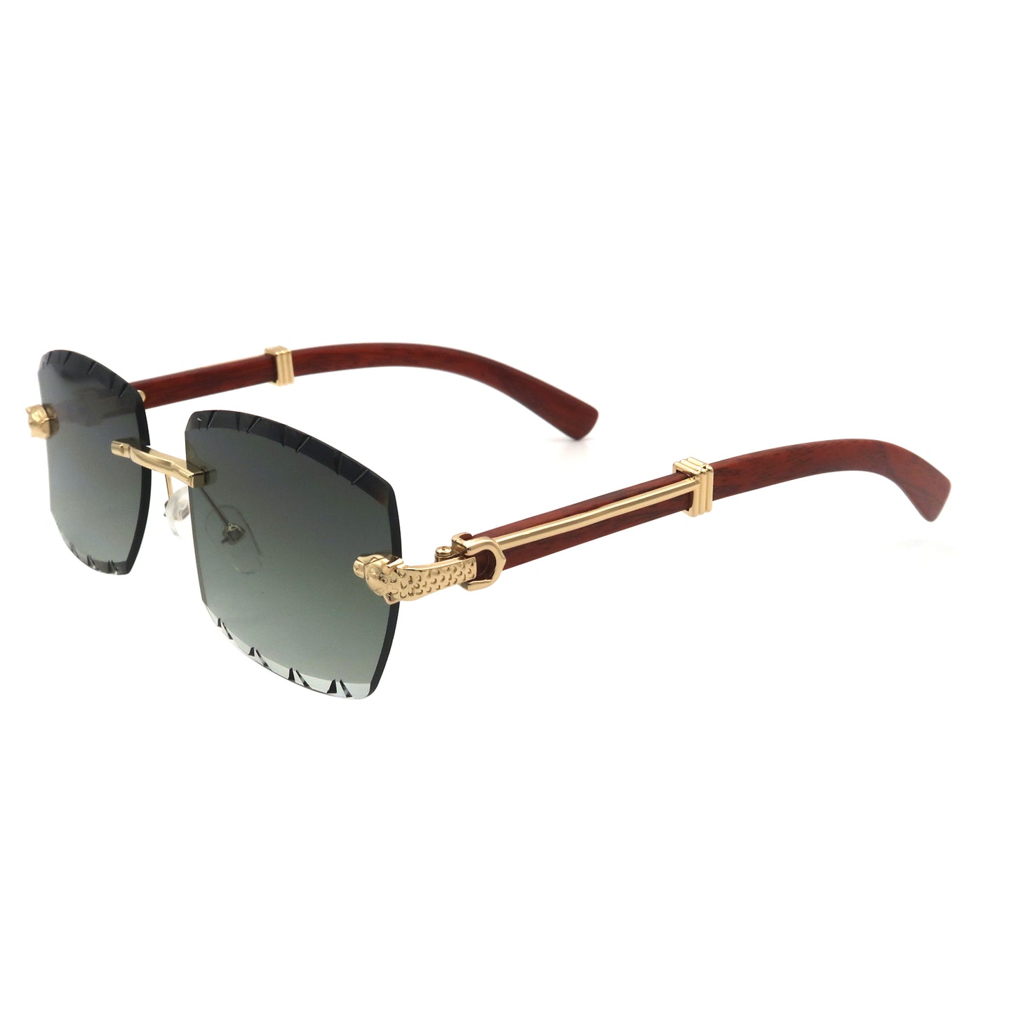 Vi19103 Rimless Rectangle Sunglasses for Men Women Hip-hop Wood Small Square Sunglasses Frameless 70s 90s Shades