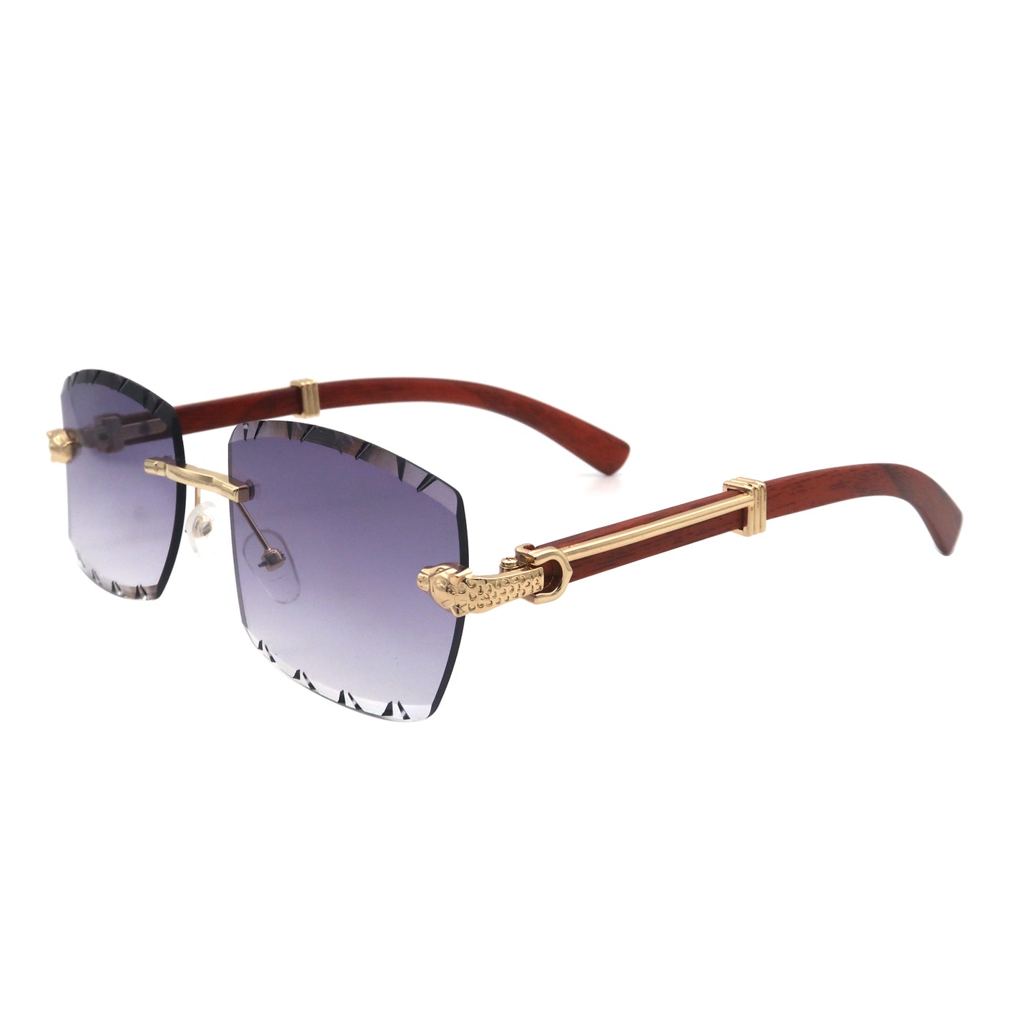 Vi19103 Rimless Rectangle Sunglasses for Men Women Hip-hop Wood Small Square Sunglasses Frameless 70s 90s Shades