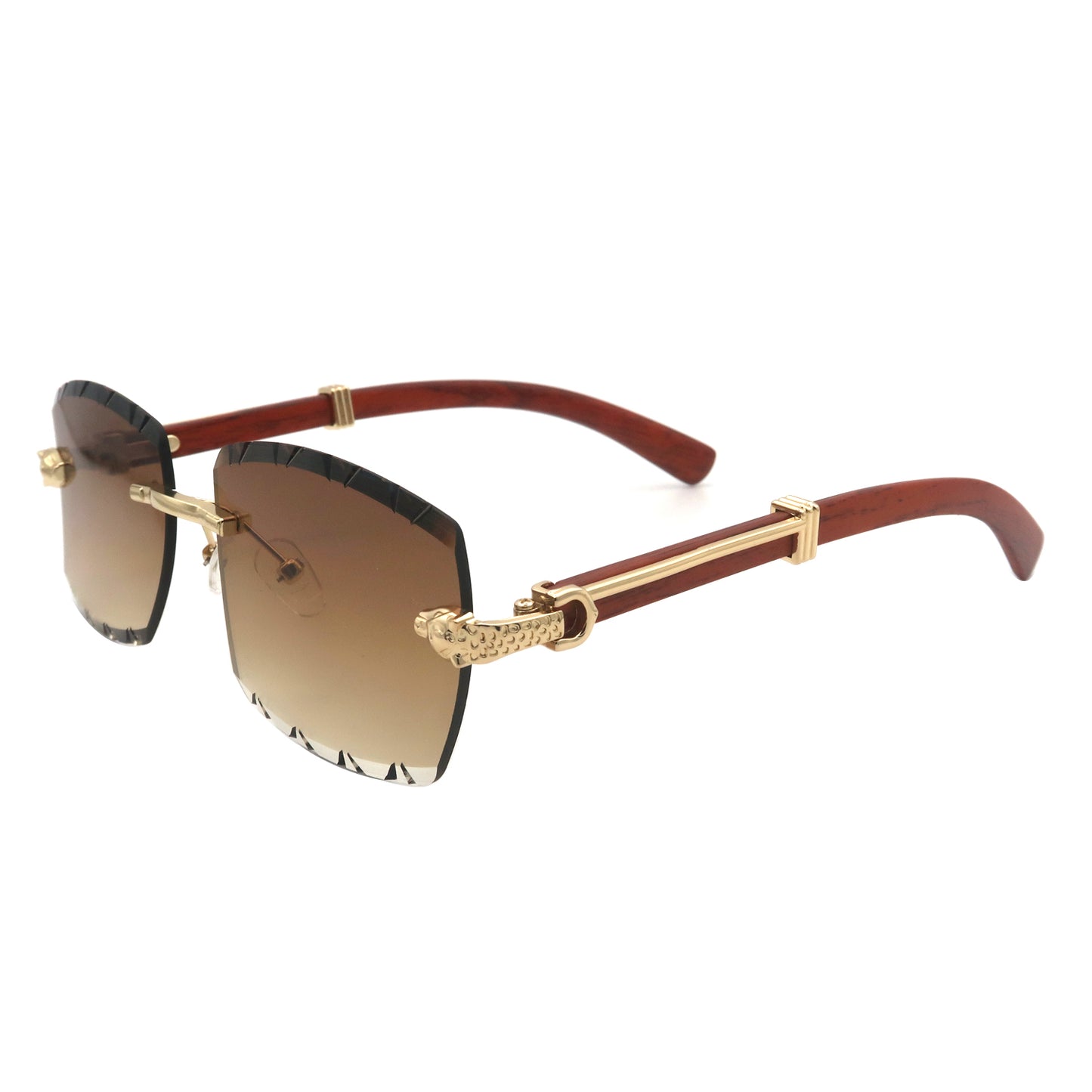 Vi19103 Rimless Rectangle Sunglasses for Men Women Hip-hop Wood Small Square Sunglasses Frameless 70s 90s Shades