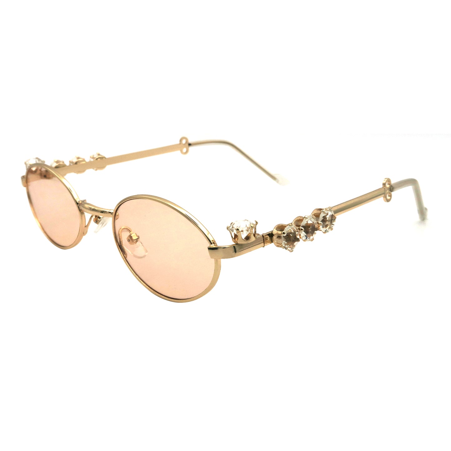 Vi19108 Womens Oval Rhinestone Sunglasses Metal frame Trendy Shades Retro Fashion Diamond Punk Sunglasses UV400 Protection