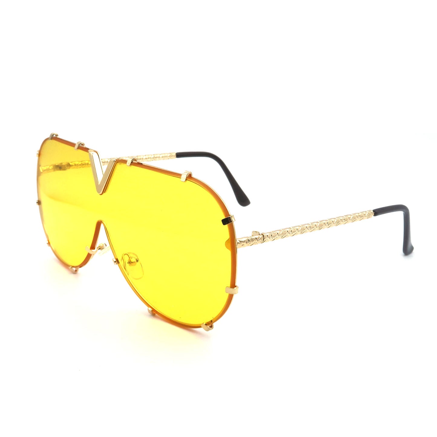 #81058 Fashion Luxury V-shaped  Oversized Metal Frames Women's Sunglasses