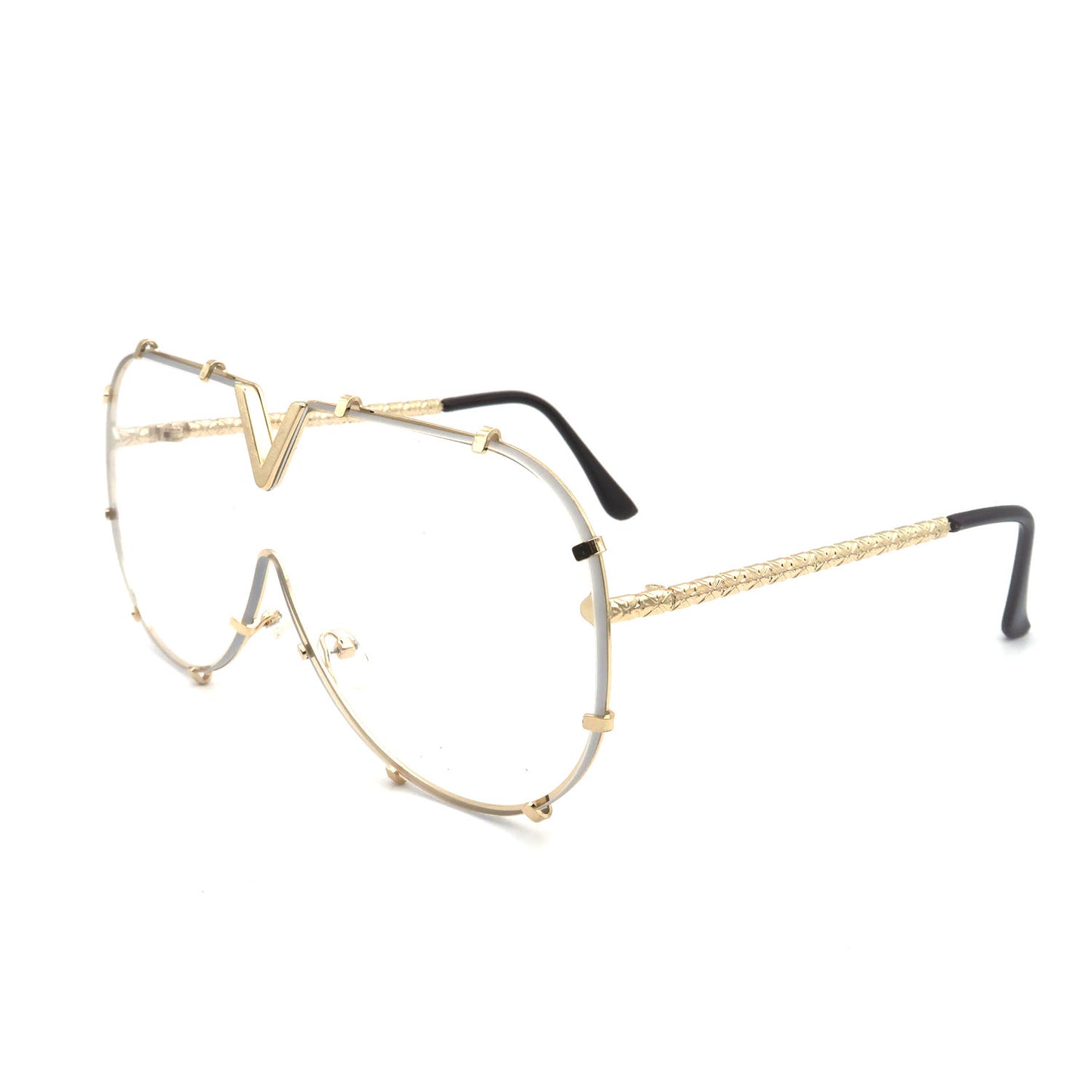 #81058 Fashion Luxury V-shaped  Oversized Metal Frames Women's Sunglasses