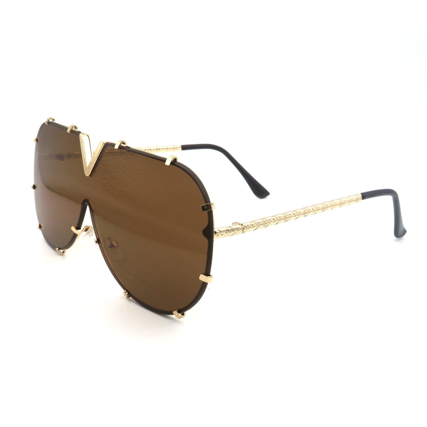 #81058 Fashion Luxury V-shaped  Oversized Metal Frames Women's Sunglasses