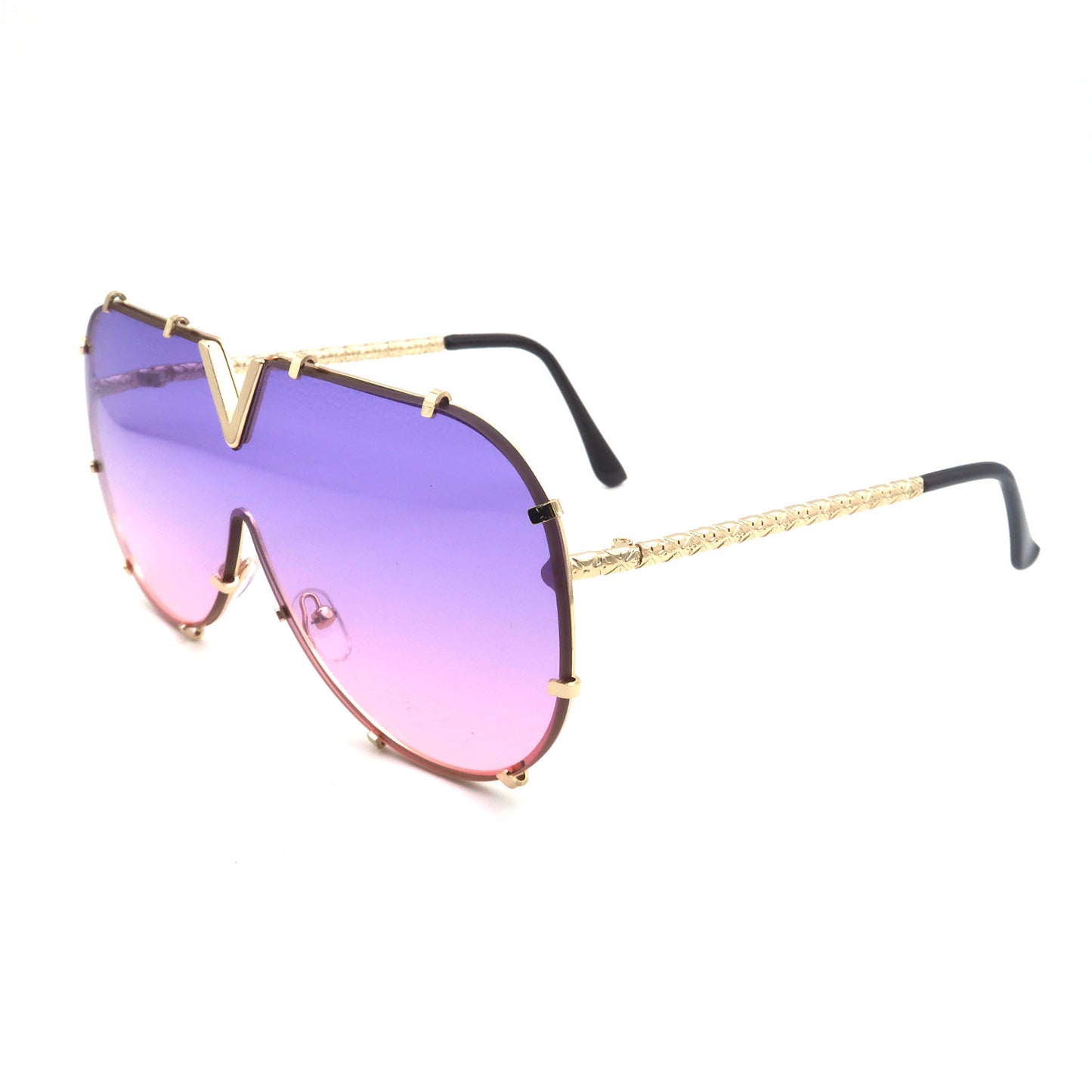 #81058 Fashion Luxury V-shaped  Oversized Metal Frames Women's Sunglasses