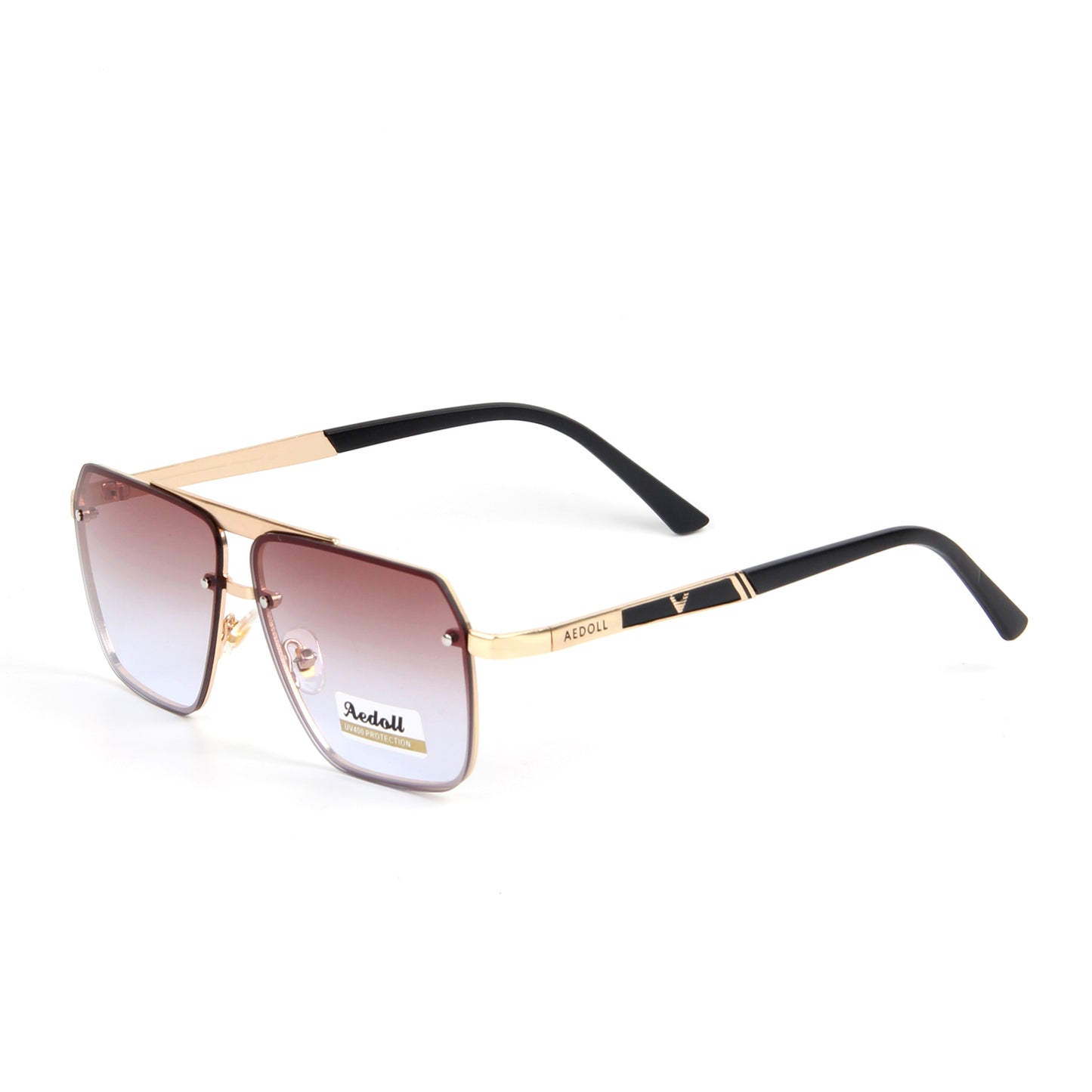 Vi9332 Amnue Trendy Aviator Sunglasses Mens Womens Retro Double Bridge Metal Semi-Rimless Shades