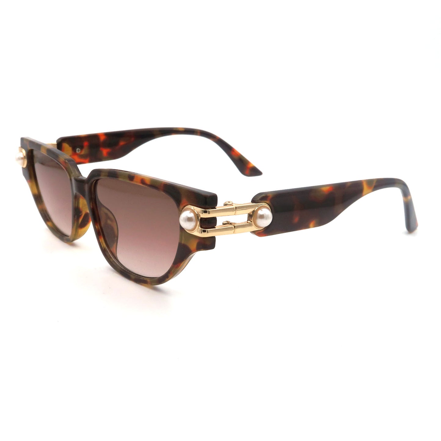 #9998Advanced Pearl Women's Sunglasses New Triangle Cat's Eye Plain Glasses Cross-Border Tide for Europe United States
