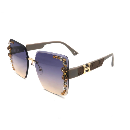 Vi19107 Vintage Rimless Square Rhinestone Sunglasses Women Retro Cutting Lens Luxury Bling Diamond Sun Glasses Female Party