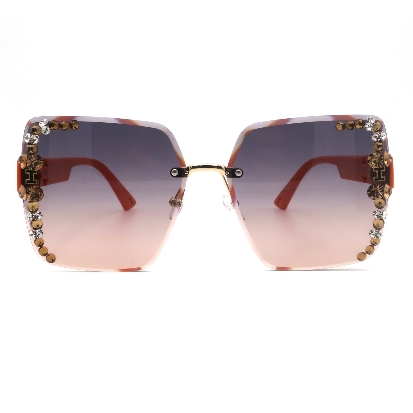 Vi19107 Vintage Rimless Square Rhinestone Sunglasses Women Retro Cutting Lens Luxury Bling Diamond Sun Glasses Female Party