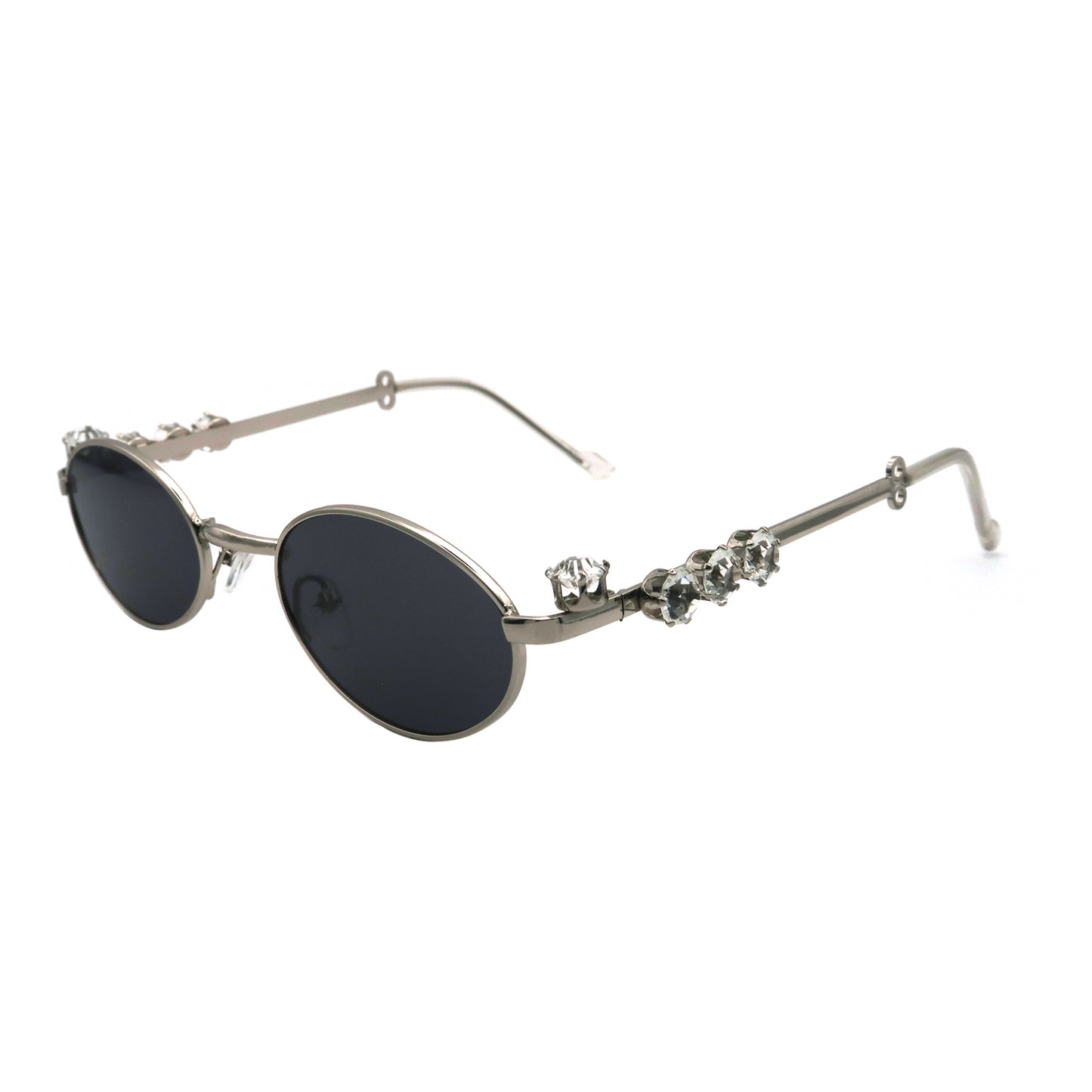 Vi19108 Womens Oval Rhinestone Sunglasses Metal frame Trendy Shades Retro Fashion Diamond Punk Sunglasses UV400 Protection
