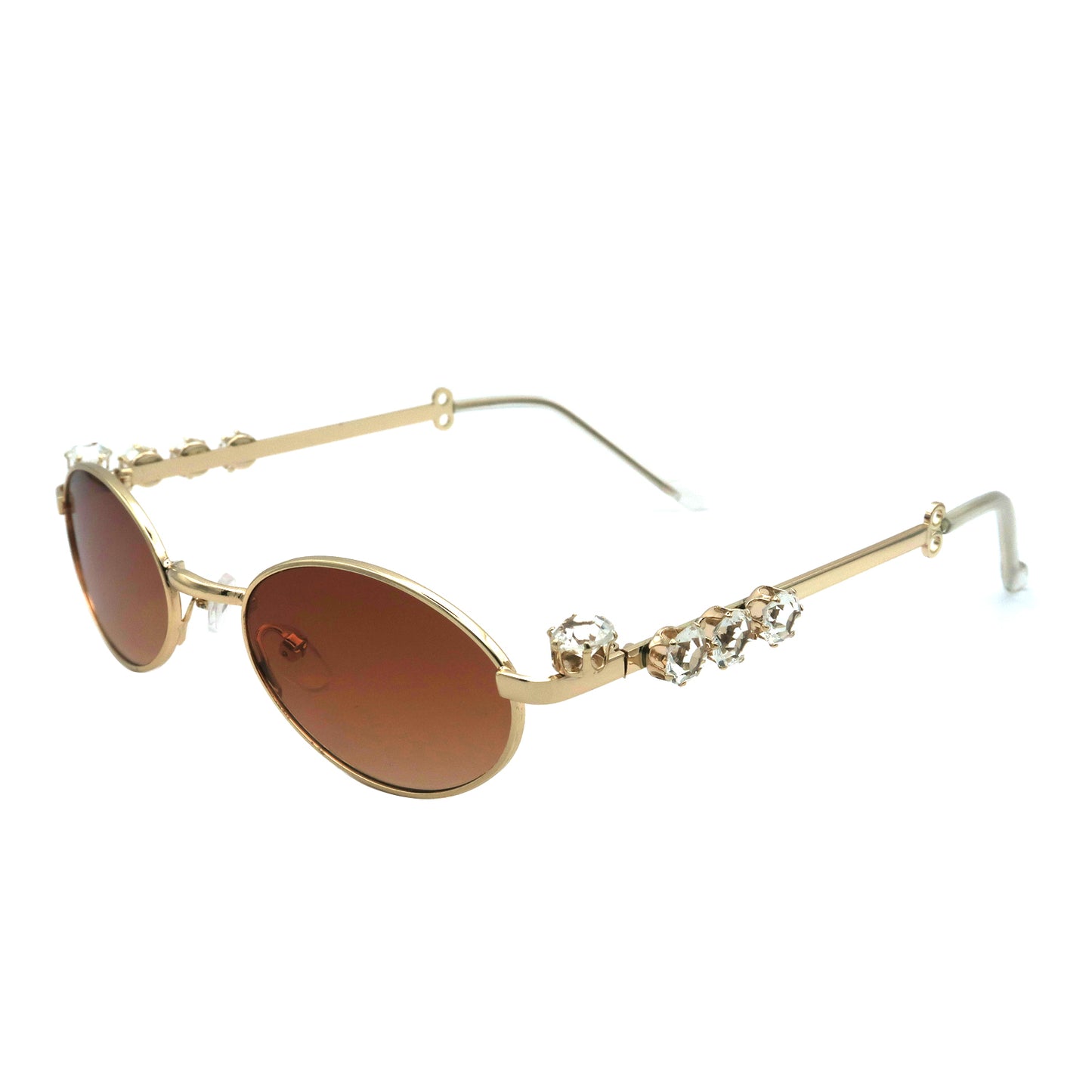 Vi19108 Womens Oval Rhinestone Sunglasses Metal frame Trendy Shades Retro Fashion Diamond Punk Sunglasses UV400 Protection