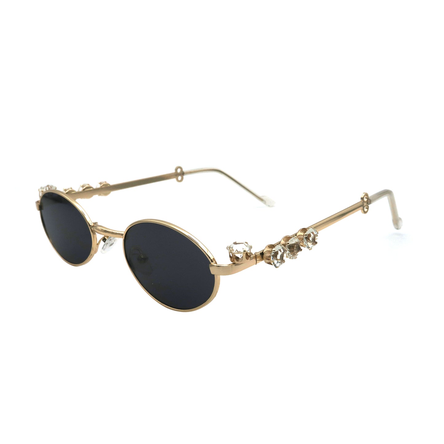 Vi19108 Womens Oval Rhinestone Sunglasses Metal frame Trendy Shades Retro Fashion Diamond Punk Sunglasses UV400 Protection
