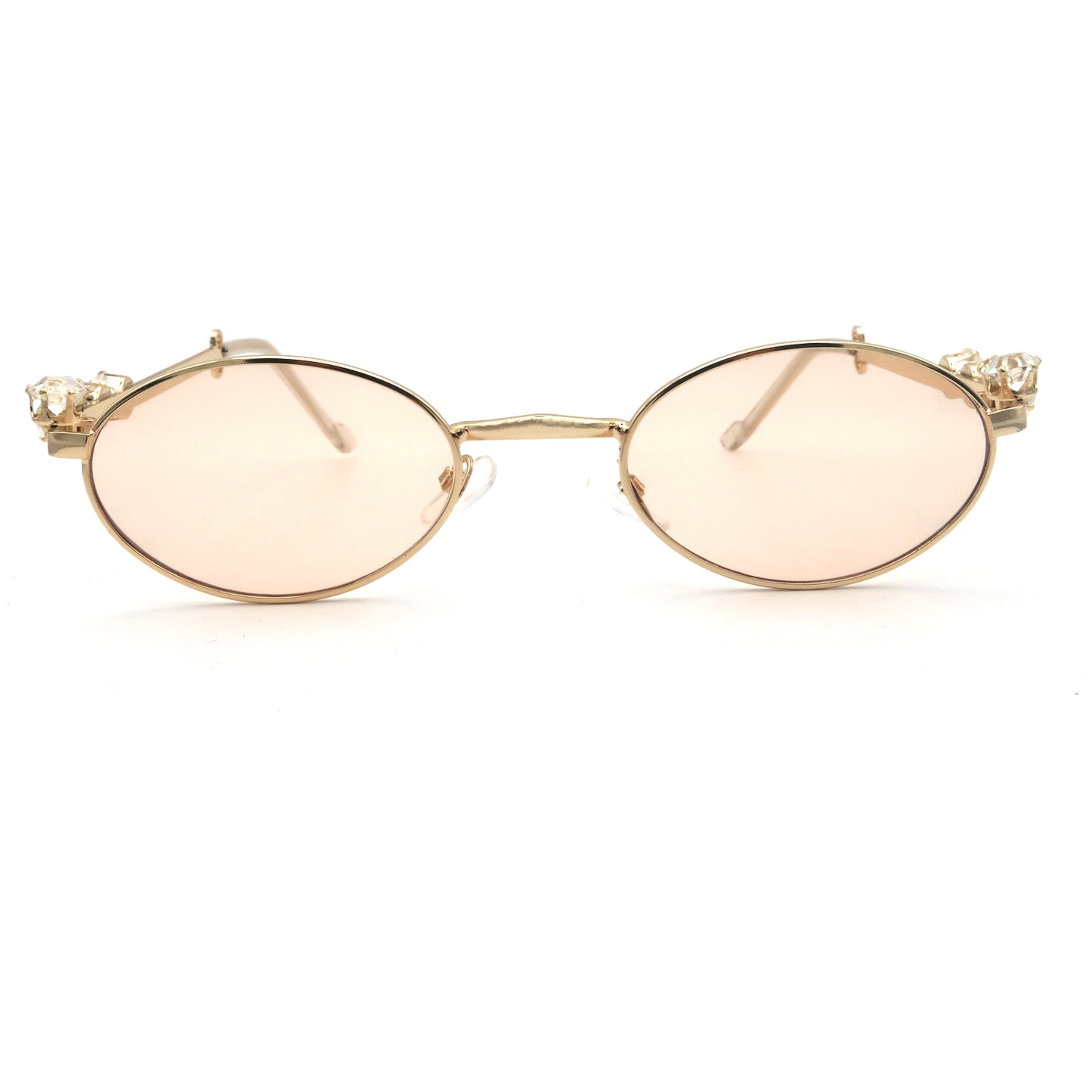 Vi19108 Womens Oval Rhinestone Sunglasses Metal frame Trendy Shades Retro Fashion Diamond Punk Sunglasses UV400 Protection